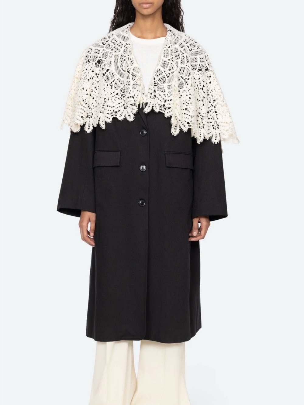 Sea New York Women's Alina Lace Oversized Long Coat Medium New